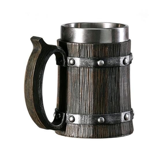 Wood Barrel Beer Mug 600ml Stainless Steel Liner Stein 600ML I