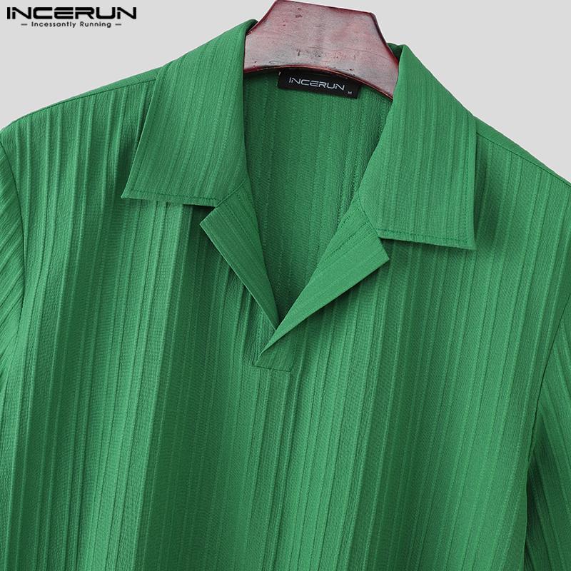 INCERUN Oversized Men's Short Sleeve Lapel Neck Casual Texture Tops T-shirts