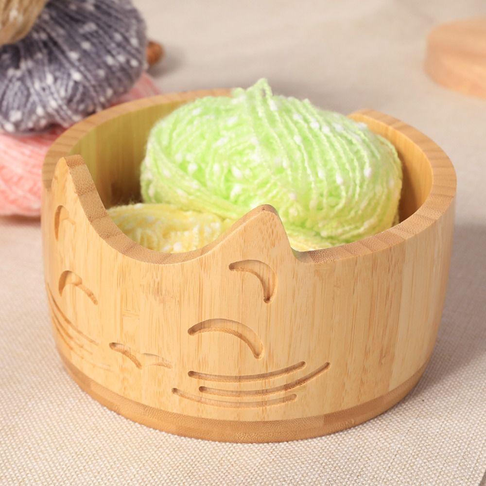 Practical Wooden Yarn Bowl With Holes Yarn Organizer Durable Knitting Storage Bowl Crocheting