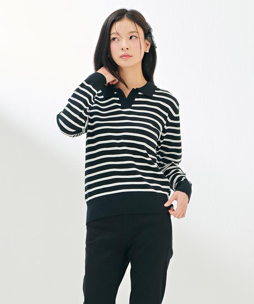CHASECULT Women'S Open Collar Striped Sweater-Darg5263B03