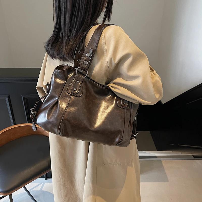 Large Capacity PU Shoulder Bag Rivet Buckle Thread Solid Casual Tote Crossbody Bag 2025 Hot Sale Bags for Women Bolsas Femininas