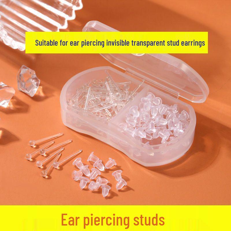 Transparent Resin Ear Piercing Studs - Anti-Clogging, Invisible, Ideal for Newly Pierced Ears