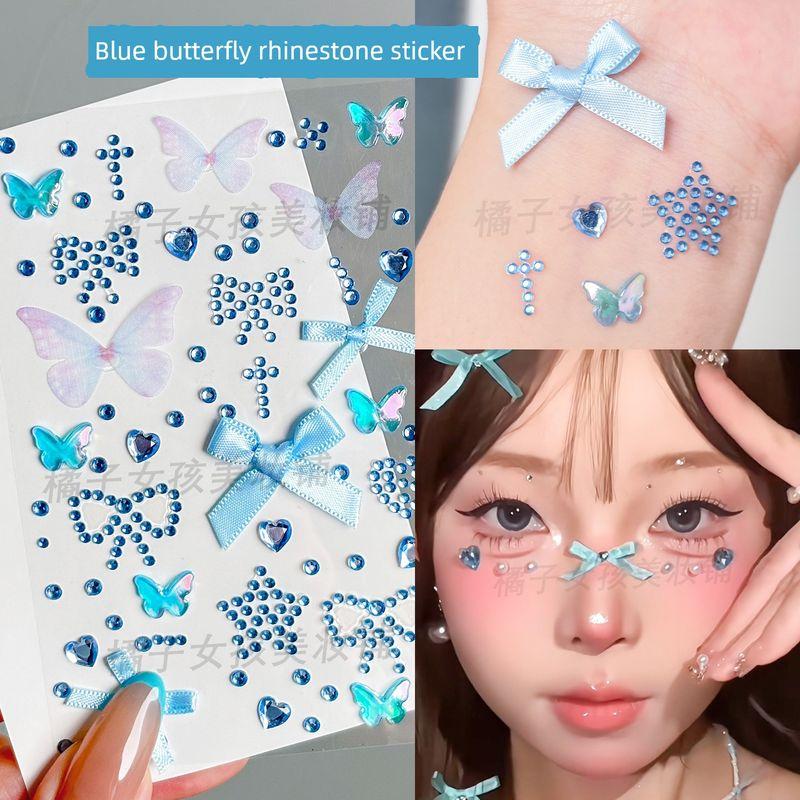 Music Festival Makeup Face Pasters Butterfly Ornament Star Moon Stick-on Crystals Concert Face Sticker Ornament Ornament Rhinestone Bright Diamond