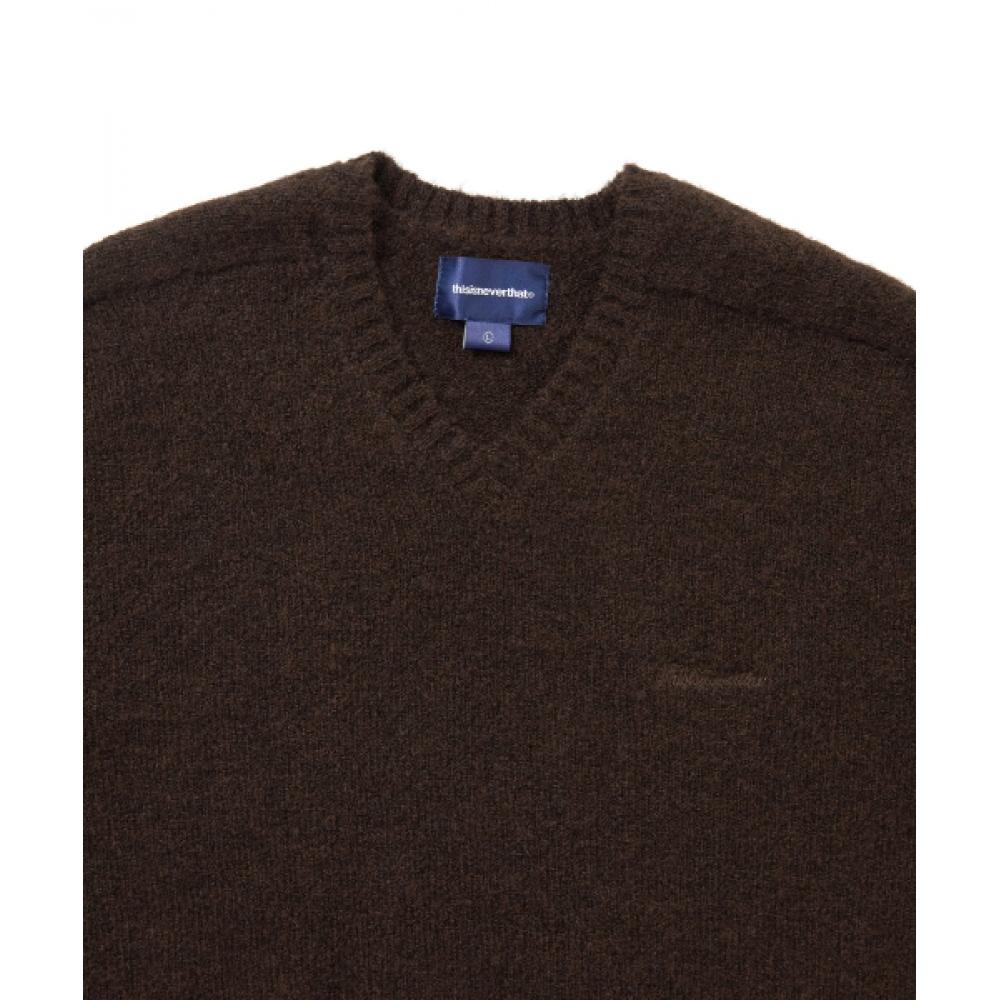 ThisisneVerthat Brushed V Neck Knit Sweater Brown