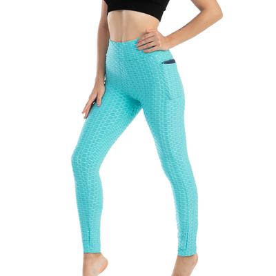 High Waist Yoga Pants with Pocket Anti Cellulite Ruched Butt Lifting Leggings Tummy Control Textured Workout Leggings Booty Tights
