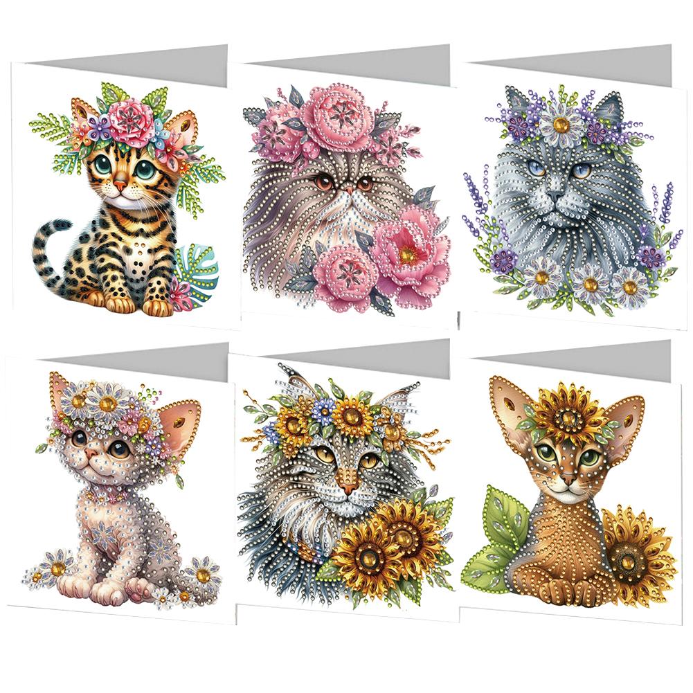 6pcs Diamond Painting Christmas Cards Handmade 5D Rhinestone Embroidery Arts Cards Kits Diamond Painting Greeting Thank You Card
