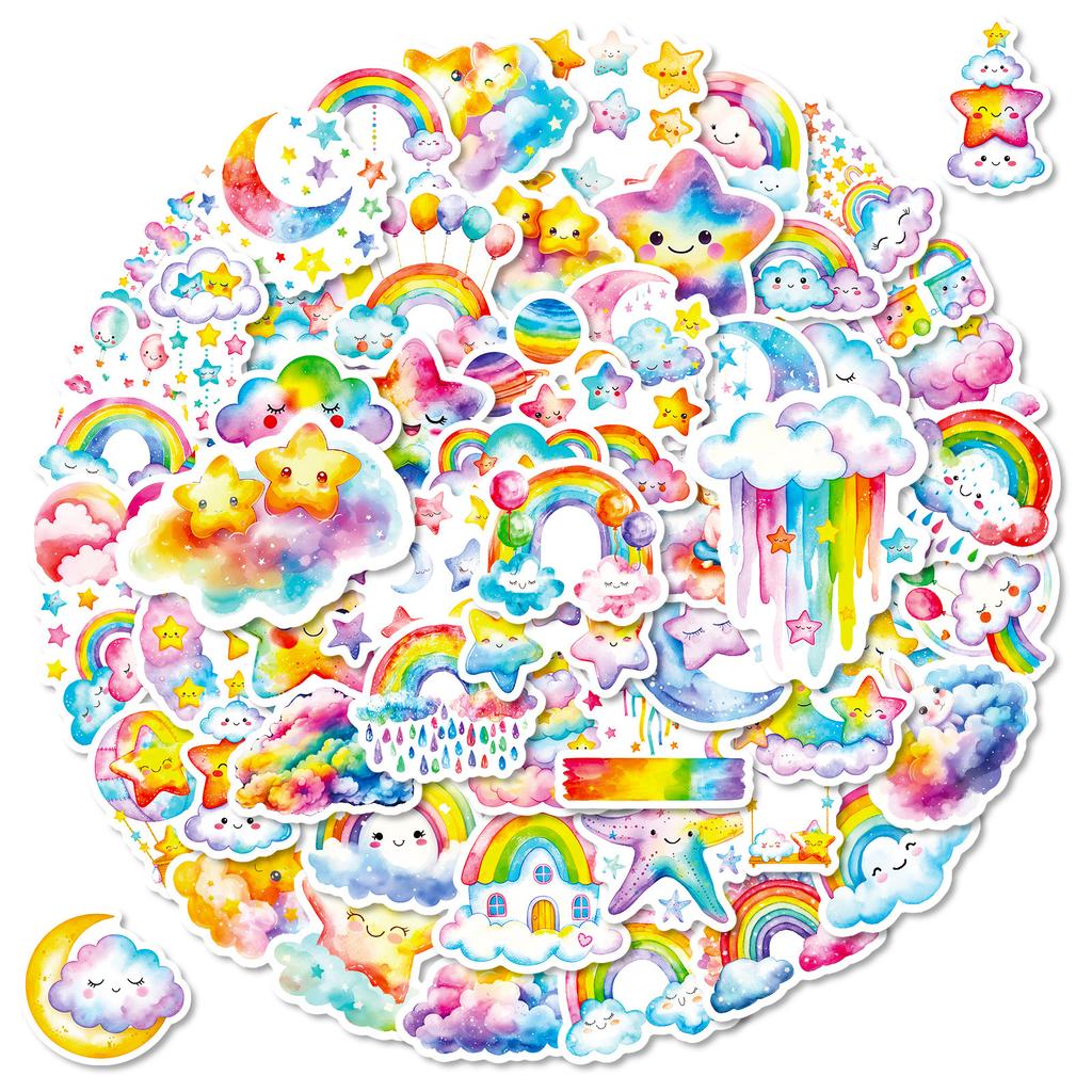 56 Cartoon Rainbow Stars Graffiti Stickers Colored Girl Heart Account Diary Decorative Material Stickers