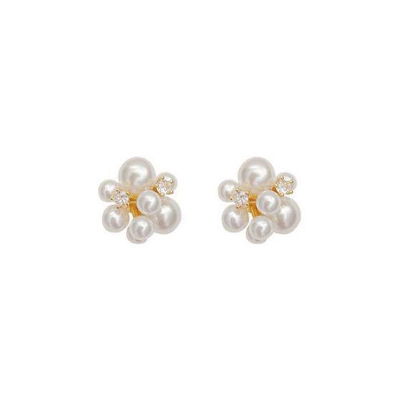 S925 Silver Pearl Flower Stud Earrings: Elegant French Luxury Rhinestone Design for Women
