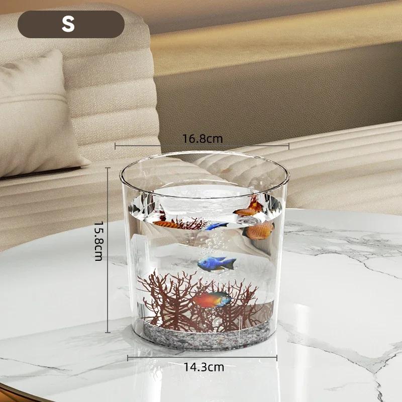 

Simple Plastic Fish Tank Highly Transparent and Shatter-Resistant Round Imitating Glass Fish Tank Tabletop Small Aquarium Box