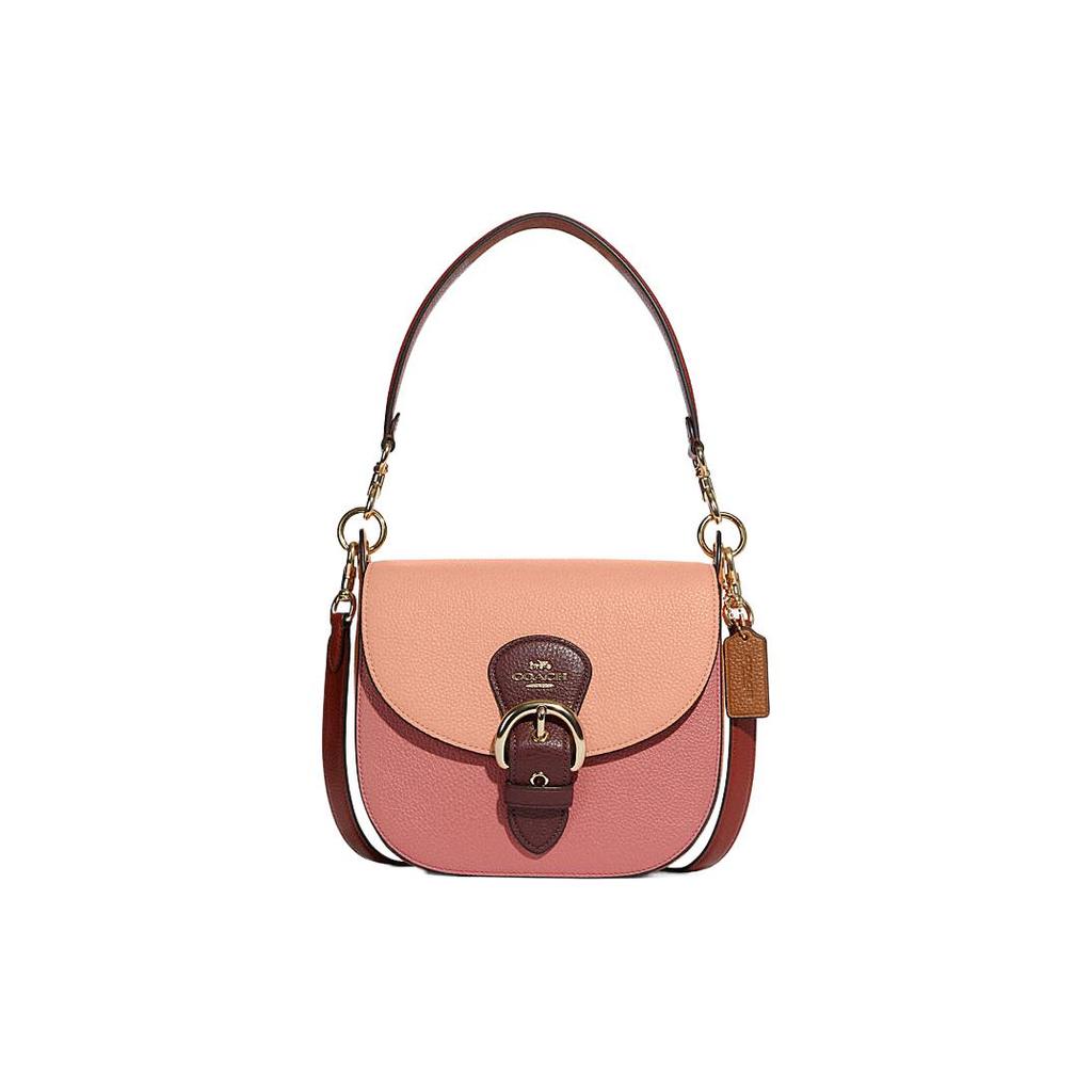 New COACH Kleo Pebble Cow Leather Shoulder Bag Medium Women's Pink & Orange & Dark Pink C8160-IMSMX