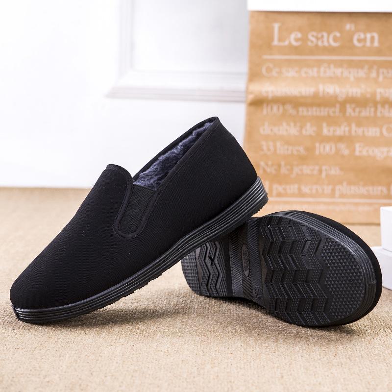 Winter men's shoes old Beijing cloth shoes men's one-pedal single shoes breathable beef tendon sole high-top seasonal velvet black cotton shoes