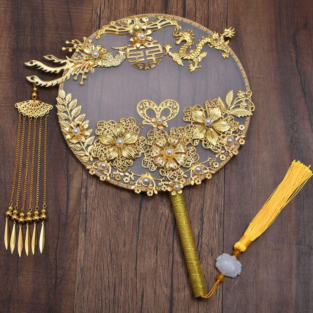 Xiuhe Manual Finished Product Bride Group Fan Xiuhe Clothes Fan Tuan Fan Round Fan Hand Holding Fan