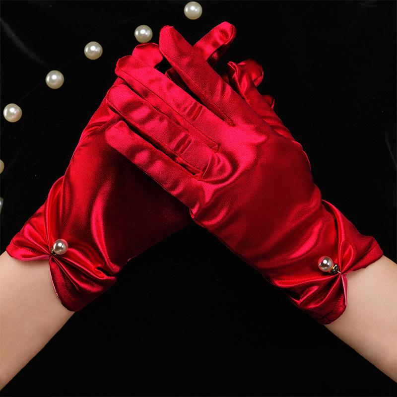 Short Satin Wedding Gloves for Brides - Multi-color Options for Stage Performance and Banquets