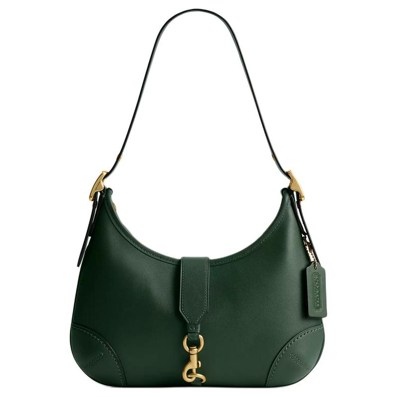 Coach Hamptons 27 Zipper Closure Adjustable Handle Glove Tanned Leather Half Moon Bag Hand Shoulder Bag Large Women's Hunter Green
