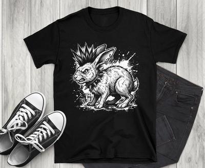 Punk Bunny T-Shirt, Angry Rabbit Graphic Tee, Goth Spiked Collar Animal