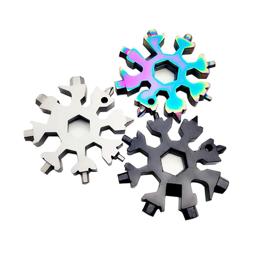 Portable 18 In 1 Mini Snowflake Multi Pocket Tool Spanner Hex  Multipurpose Camp Survive Outdoor Hike Key Ring Key Chain