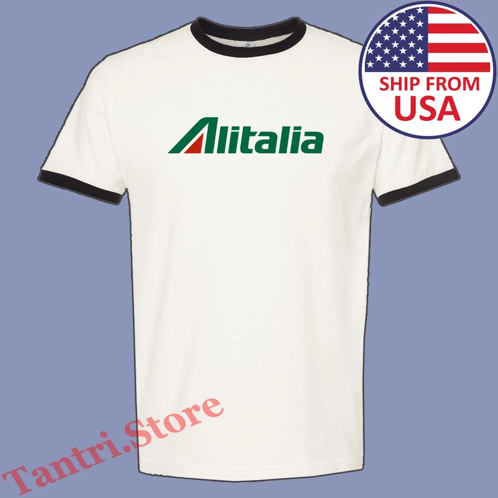Alitalia Airlines Men s Ringer Black Size S to 3XL 2XL