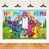 Cartoon Blocked Number Theme Birthday Party Decoration Building Background Plate Cup Balloon Backdrop Photography Prop Kid Gifts