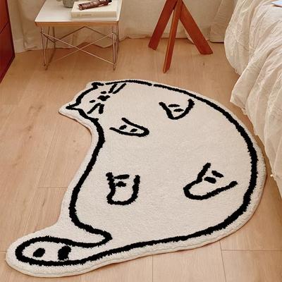 Sleepy House Cat • Cute Cream Style Cat Bedroom Side Rug Children's High-Quality Fleece Soft Carpet Home Decoration