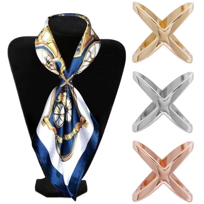 Fashion Cross Scarf Clip X Shape Metal Brooches for Women Hollow Bow Scarves Buckle Holder Shawls Jewelry Clothing Accessories