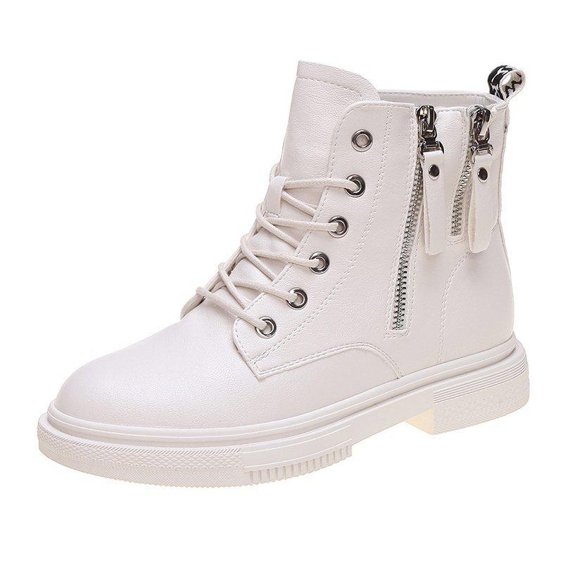 

Зимние женские теплые повседневные рабочие ботинки на плоской подошве с бархатными высокими кожаными ботинками, ботинки на среднем каблуке, модные ботинки 40 бежевый/белый