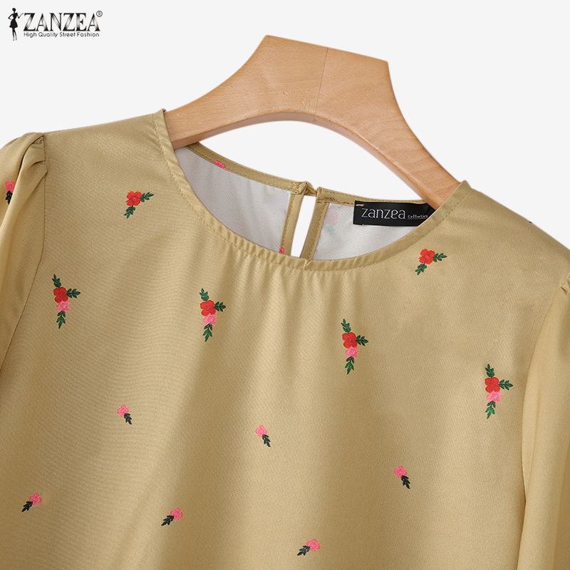 ZANZEA Lässige Bluse mit Rundhalsausschnitt und halblangen Ärmeln für Damen