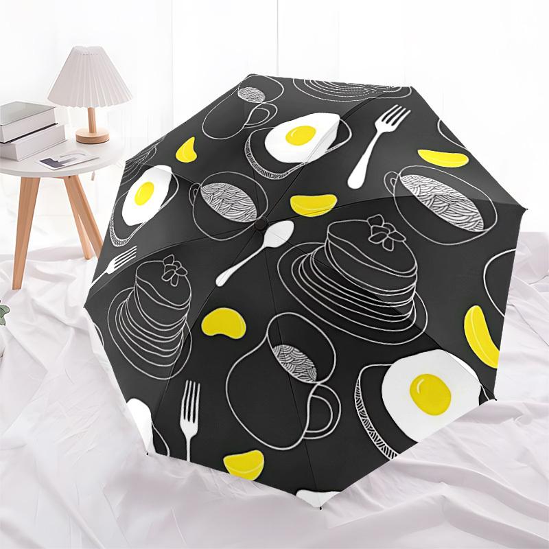1pc Breakfast Foods Automatic Opening/Closing Umbrella with Operation & Windproof Canopy - Folding Design, Holiday Gift Yy260225169