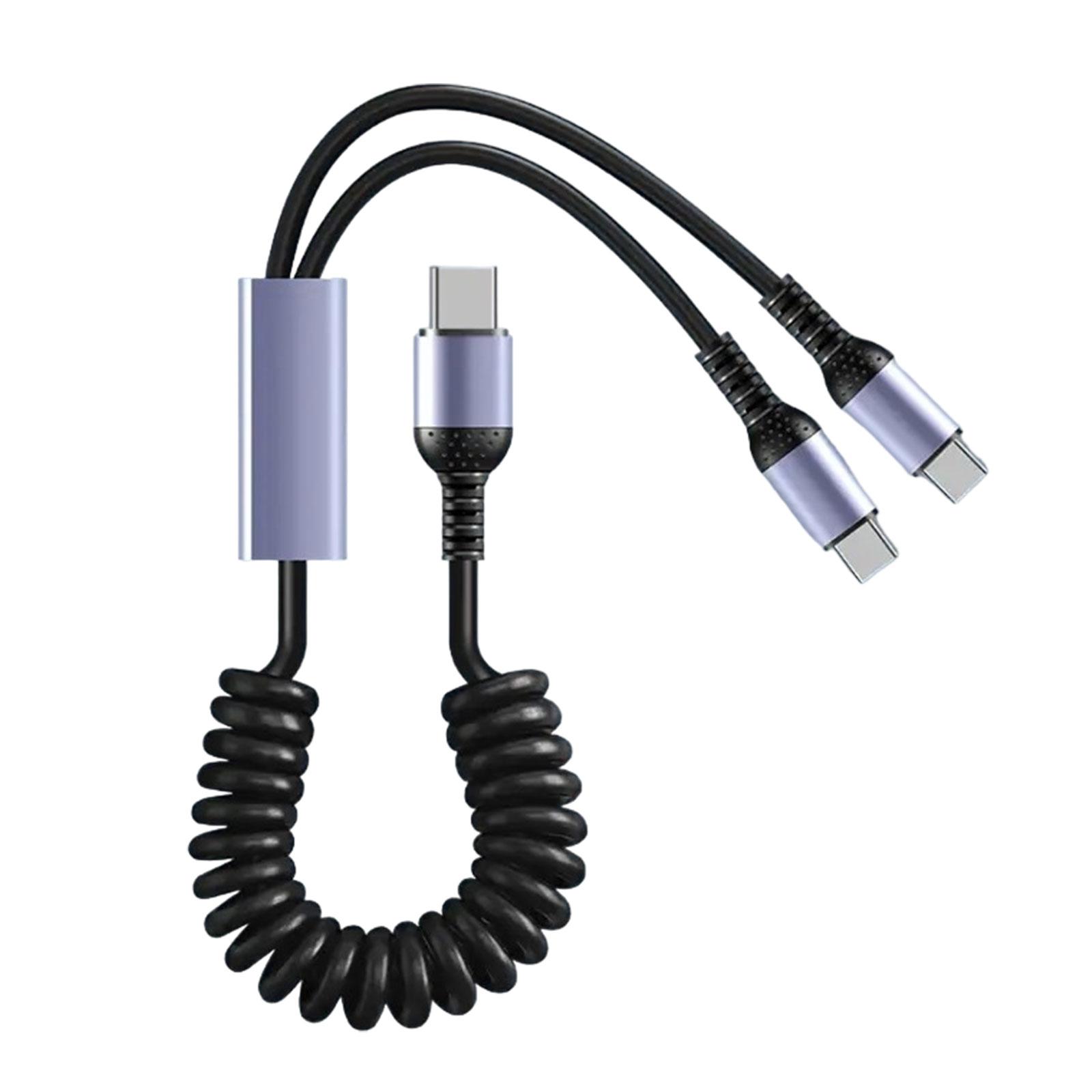 

Кабель USB C, двойной кабель для автомобильного зарядного устройства типа C, спиральный шнур для зарядки USB A — Type C, быстрый шнур для телефонов и планшетов 6A USB Type C Type C