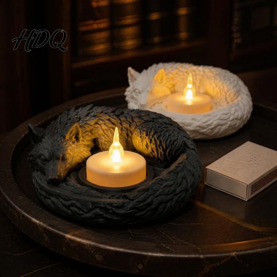 Wolf Candle Holder Shaped Candlestick Holder Matte 3D Print Stand Rustic Tea Light Stand Animal Tealight Candles Ornament for Home Fireplace