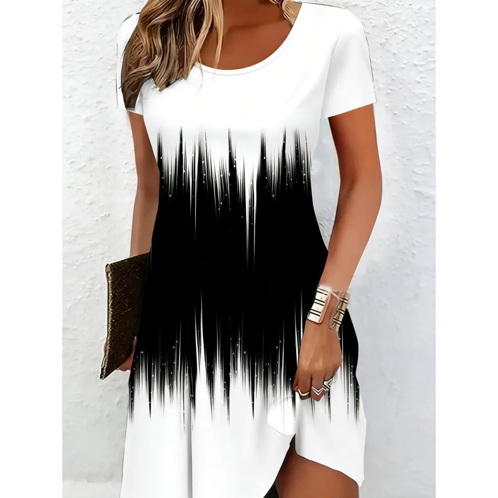 Damen Casual Blumenmuster Minikleid Vintage Rundhals Kurzarm Modisch Boho Freizeitkleider