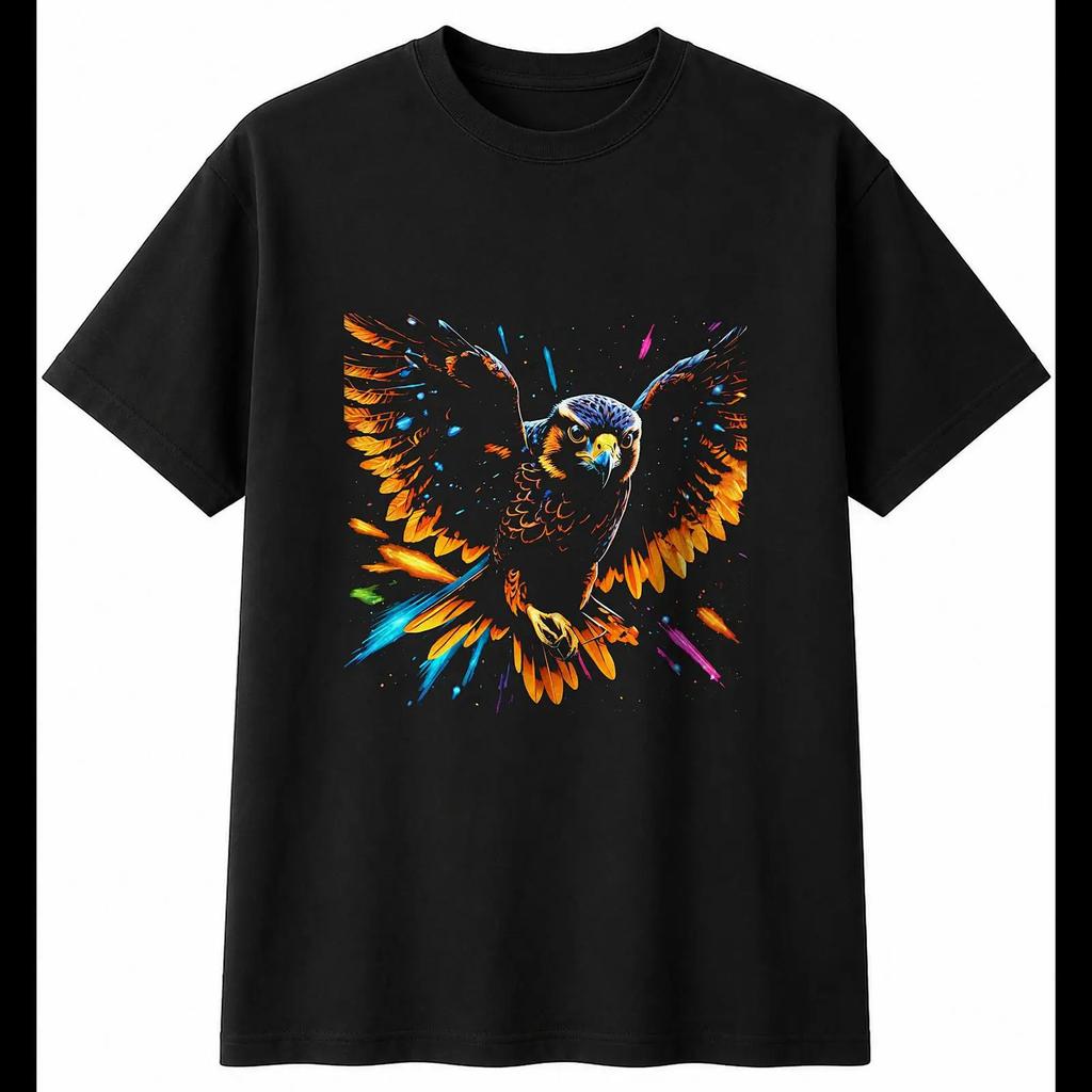 Detailed Falcon Bird Unisexs T Shirt Black 100 Cotton Nature Wildlife Vintage Soft Unisex Slightly Casual Fashion Homme