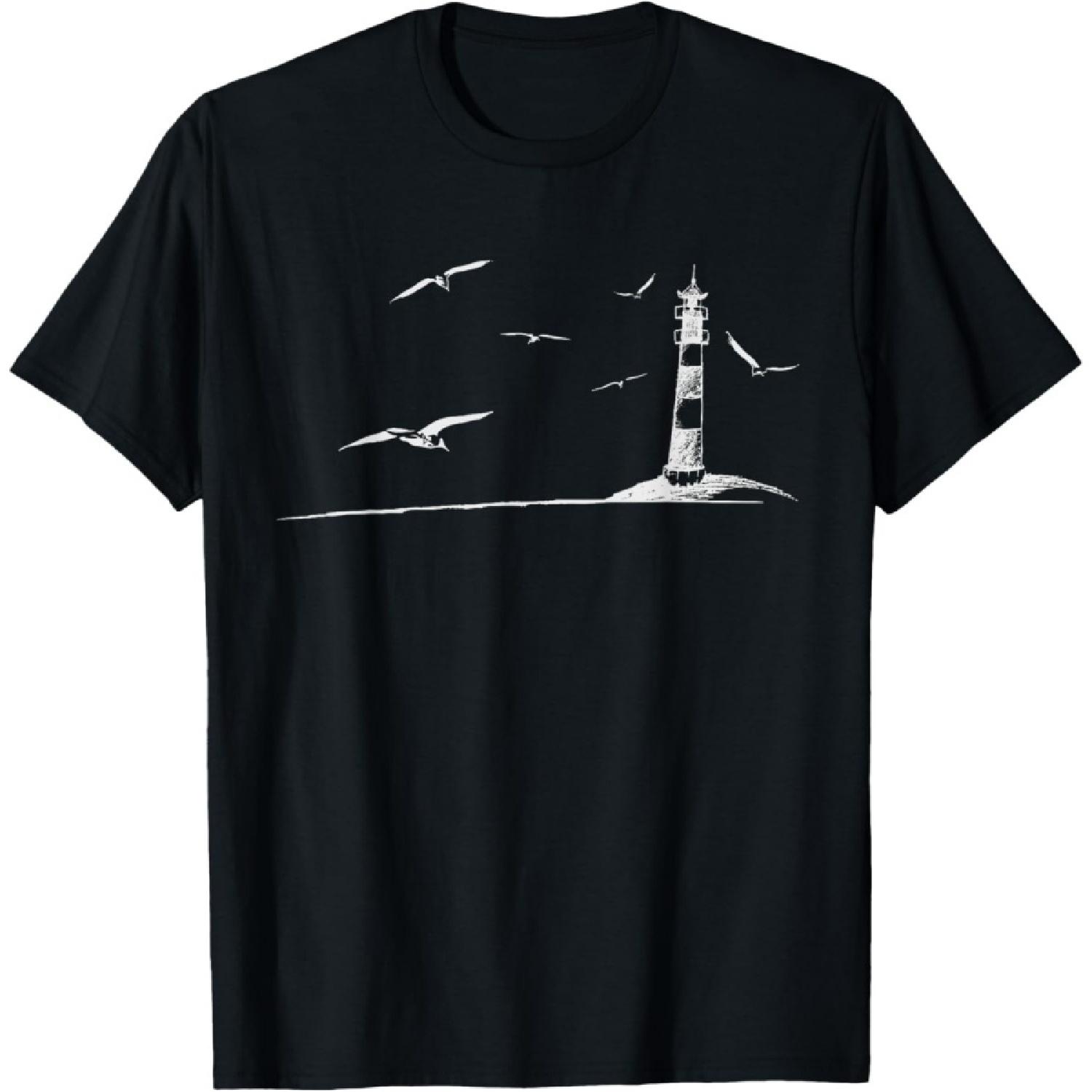 Sea Shore Lighthouse Seagulls Ocean Lover Vacation T-Shirt S