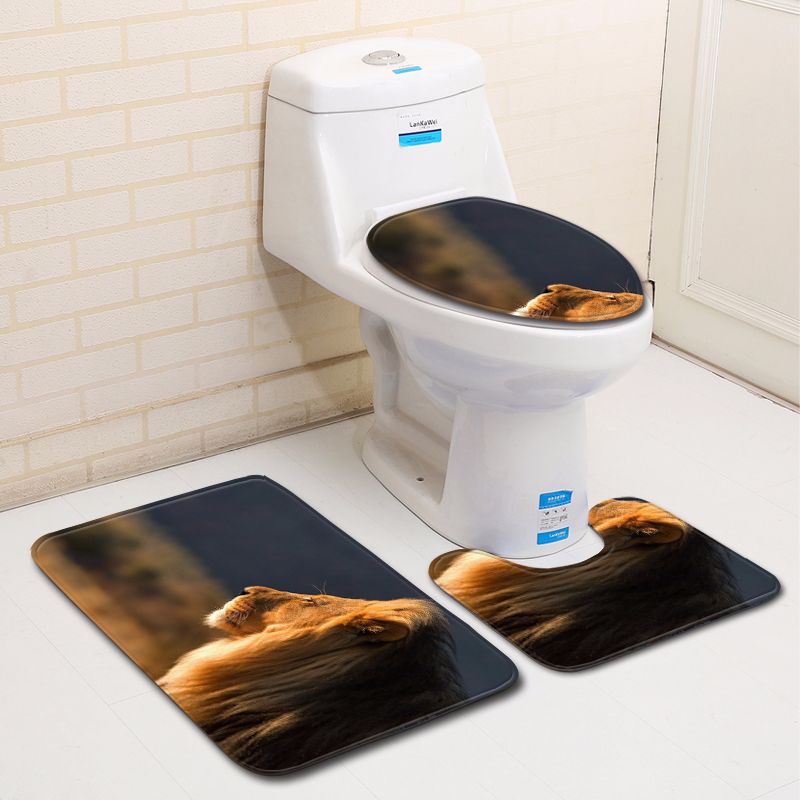 3D Lion Bathroom Toilet Three-Piece Floor Mat Door Mat Bathroom Carpet