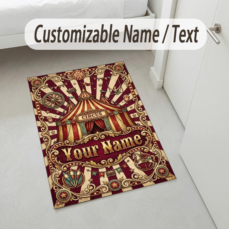 Christmas Theme Soft Crystal Velvet Rug Custom Name & Text Print Non Slip Floor Rug for Bedroom Living Room