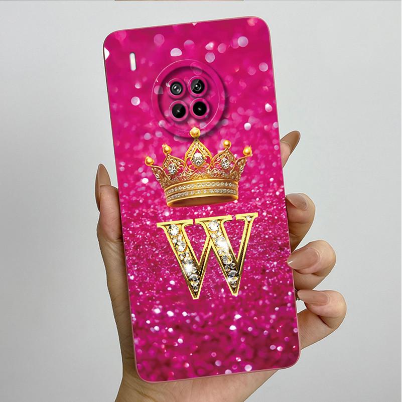 For Huawei Nova 8i Honor 50 Lite Crown Initial Letter Couple Phone Case Nova8i Honor 50Lite Soft Silicone TPU Protective Casing