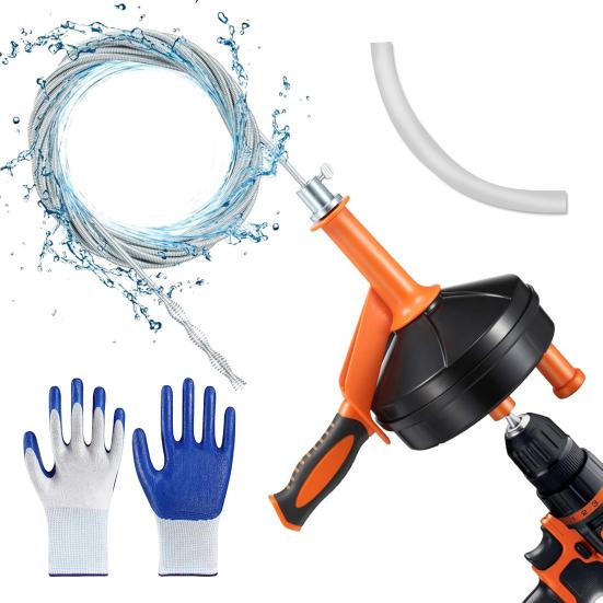 Pipe Unclogger 25 Feet Flexible Steel Spring Drain Clog Remover with Drill Adapter Gloves for Kitchen Bathroom Shower Tub Floor