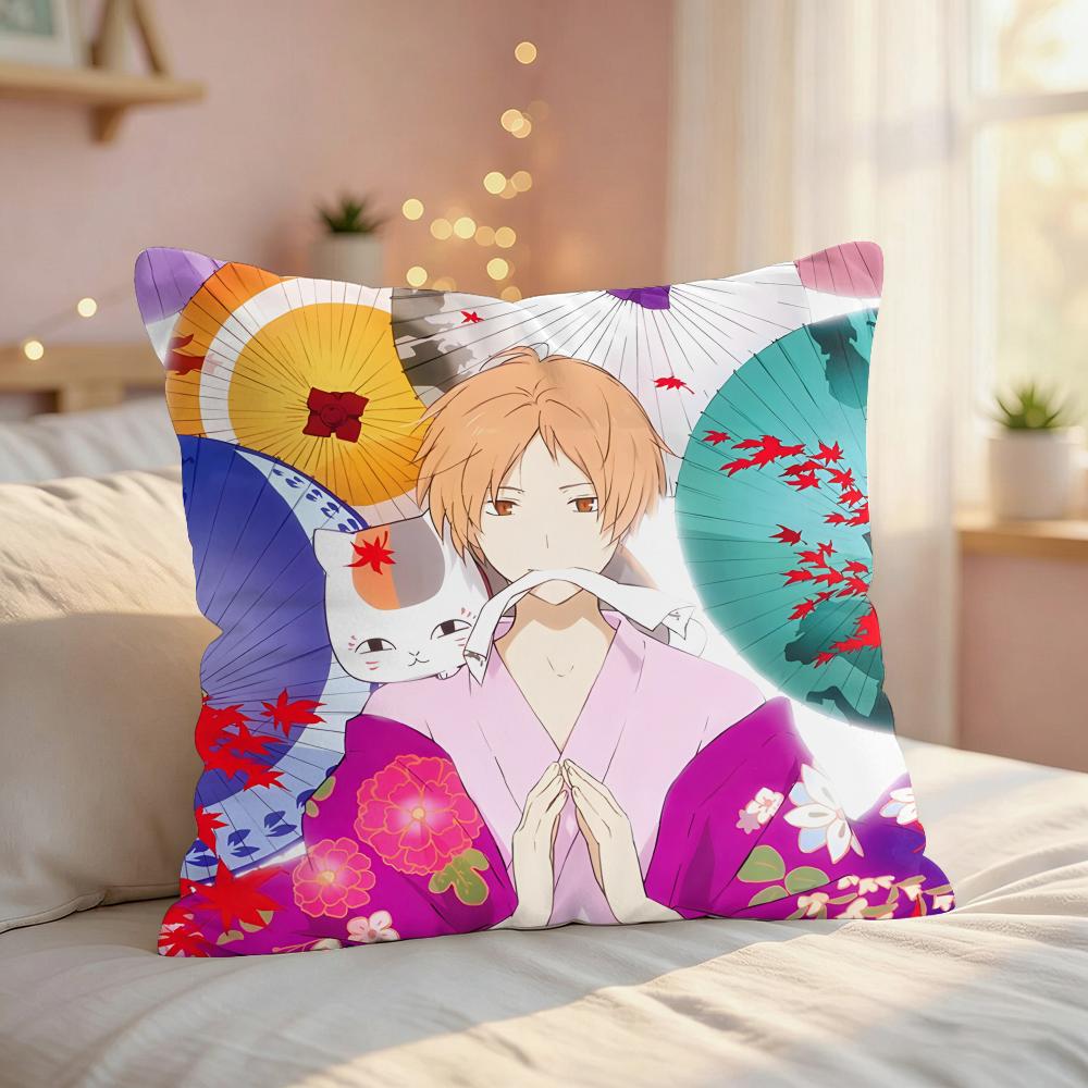 NNatsumes Book Of Friends Cushion Cover Silky Short Plush Invisible Zipper Dustproof Sofa Pillow Case For Home Decor