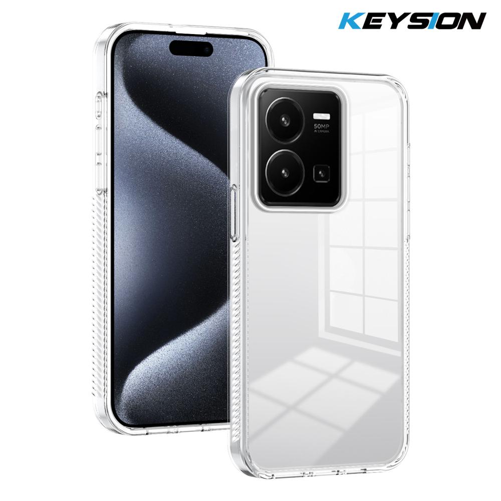 KEYSION Transparent Phone Case for VIVO Y35 Y22 Y22S Soft TPU+PC Anti-slip HD Clear Shockproof Phone Back Cover for VIVO Y22 Y35