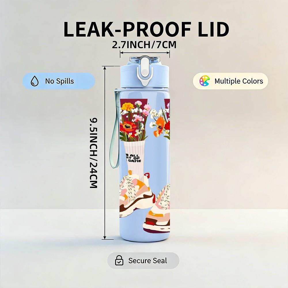 1PC Colorful Patterned Socks Retro Fun Art Print 750ml Color Plastic Sports Water Bottle Leakproof Flip Straw Lid Suitable for Sports Office Home Use