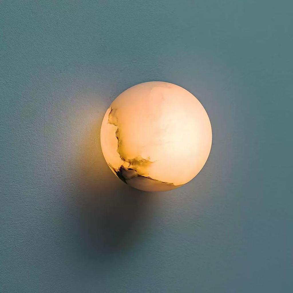 Modern Mid-Century Marble Wall Lamp - Round Nordic Design for Living Room, Hallway, Bedroom, and Balcony