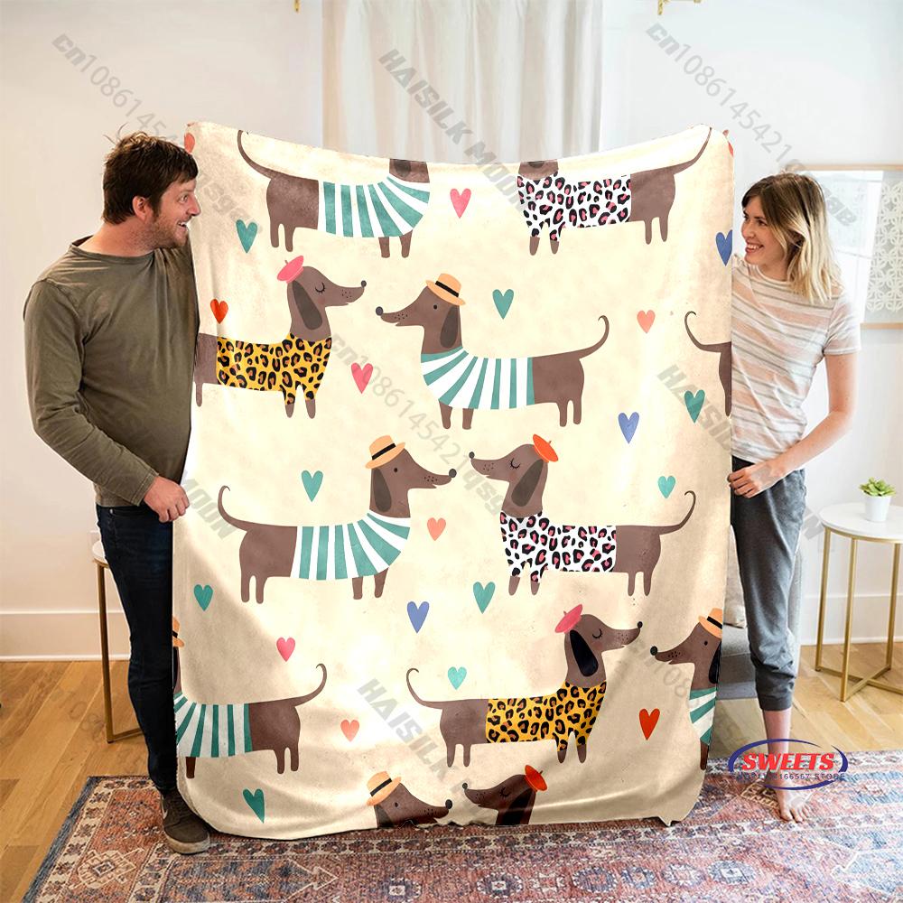 Funny Cartoon Dachshund Blanket Soft Flannel Blanket for Bed Couch Sofa Decor Blanket Birthday Christmas Gift for Son Daughter