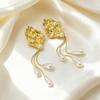 European and American ancient style pleated pearl fringed stud earrings women's niche design sense exaggerated earrings long fashion earrings