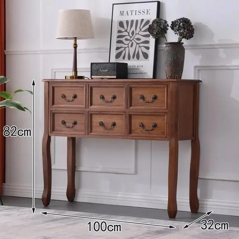 W2557 Retro Solid Wood Console Table for Entrance American Decorative Double Drawer Tables Light Luxury Living Room Table for Ho