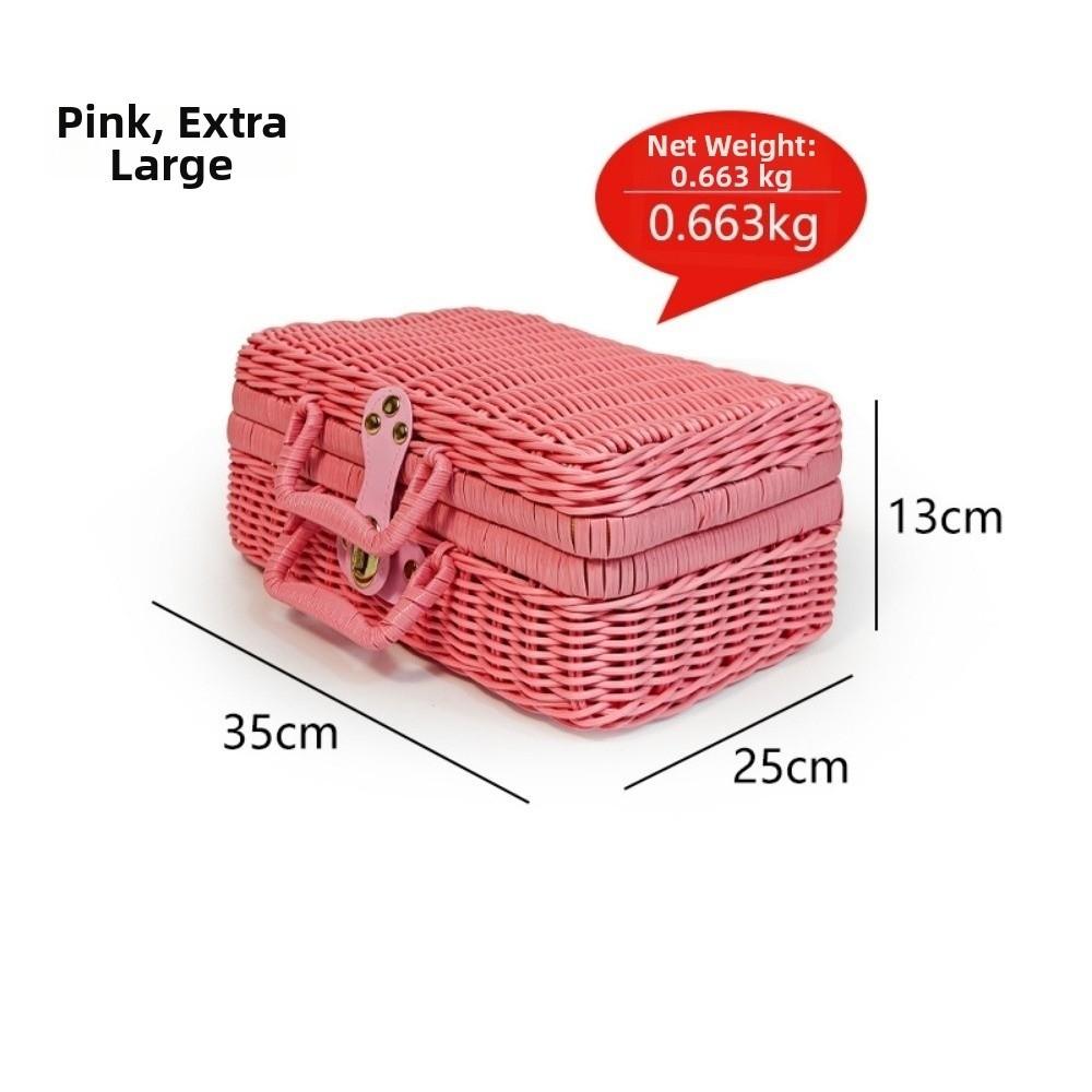New Portable Rattan Woven Box with Handle Decorative Rattan Storage Box Suitcase Woven Picnic Box Organizer
