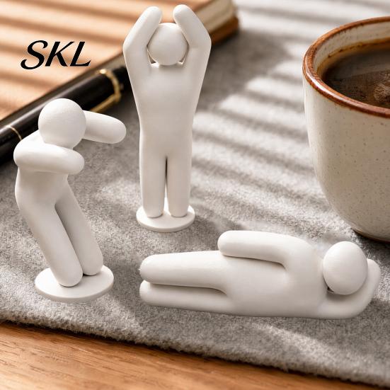 Minimalist Man Decoration 1/8Pcs 3D Printed Game Character Figure, Sitting Standing Lying Figurine, DIY Figurine Abstract White Statue, Collectible
