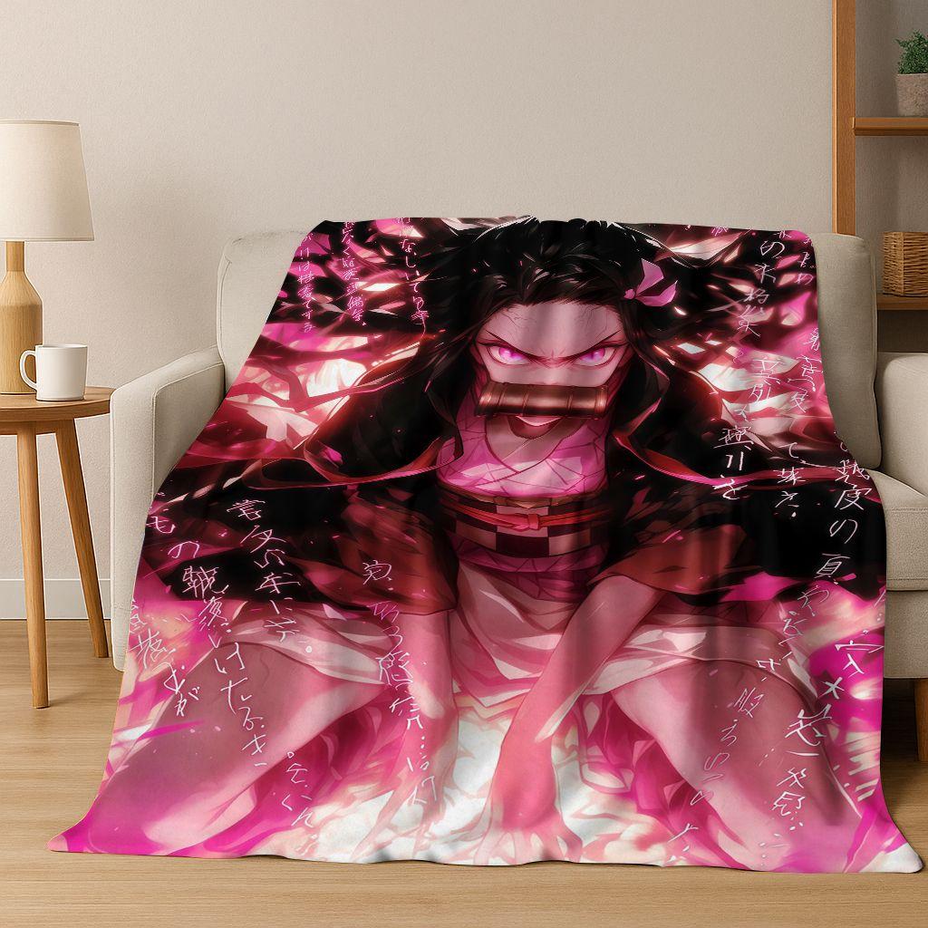Anime Demon S-Slayer Kamado Nezuko Tanjirou Cartoon Flannel Blanket,Cozy Soft Throw Blanket for Home Bedroom Bed Sofa Cover Kids