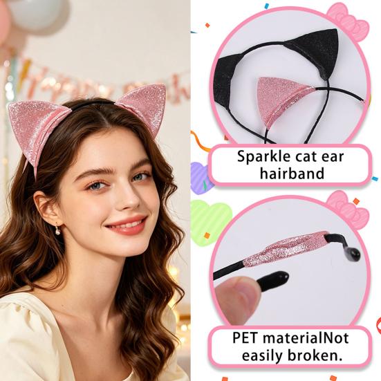 Sparkly Headpiece for Photoshoots Furry Cat Ears Headband Women, Glitter Ear Hair Cosplay Costume Props Accessory Halloween Party And Masquerade