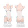 Cat Woman Cosplay Stockings 7 Piece Set Leotard Open Crotch Bodycon White One Size [SENMHS] [Headband, Choker, Leotard, Gloves2, Included, Tail]