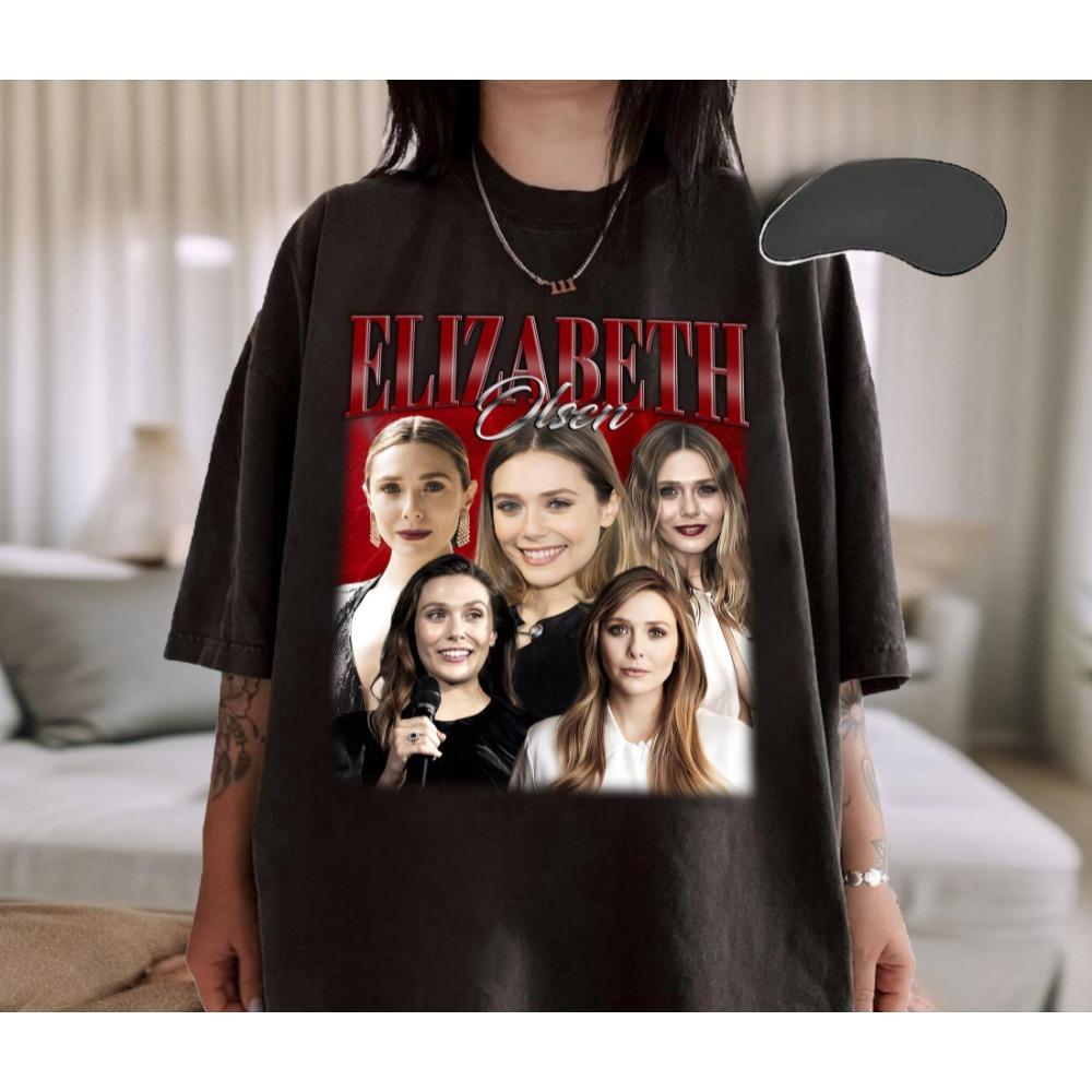 

Retro Elizabeth Olsen Comfort Collar T-shirt 90s Imitation Style Printed Pattern T-shirt Gift for Fans S