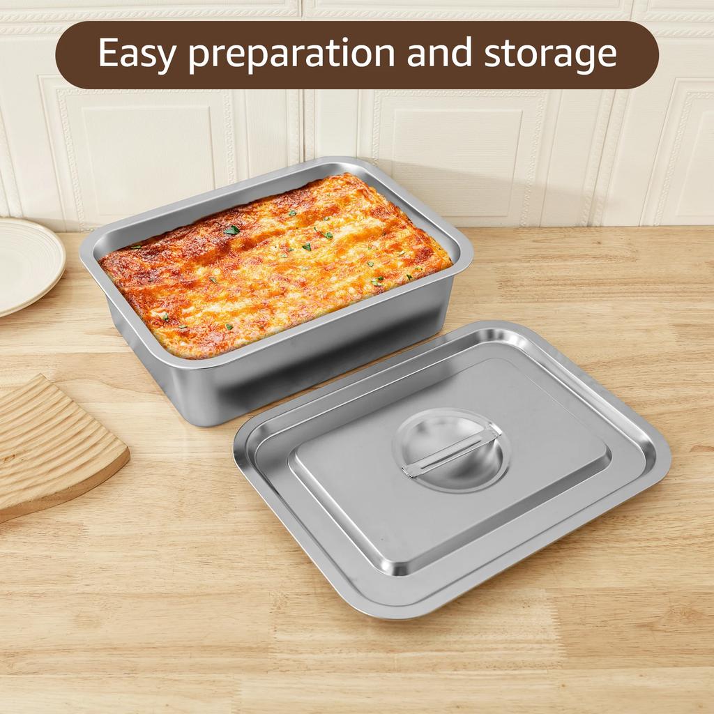 Stainless Steel plate Tray with Lids Rectangular Oven Tray Baking Pot Buffet Chafing Dishes Food Deep Container Hotel Pan